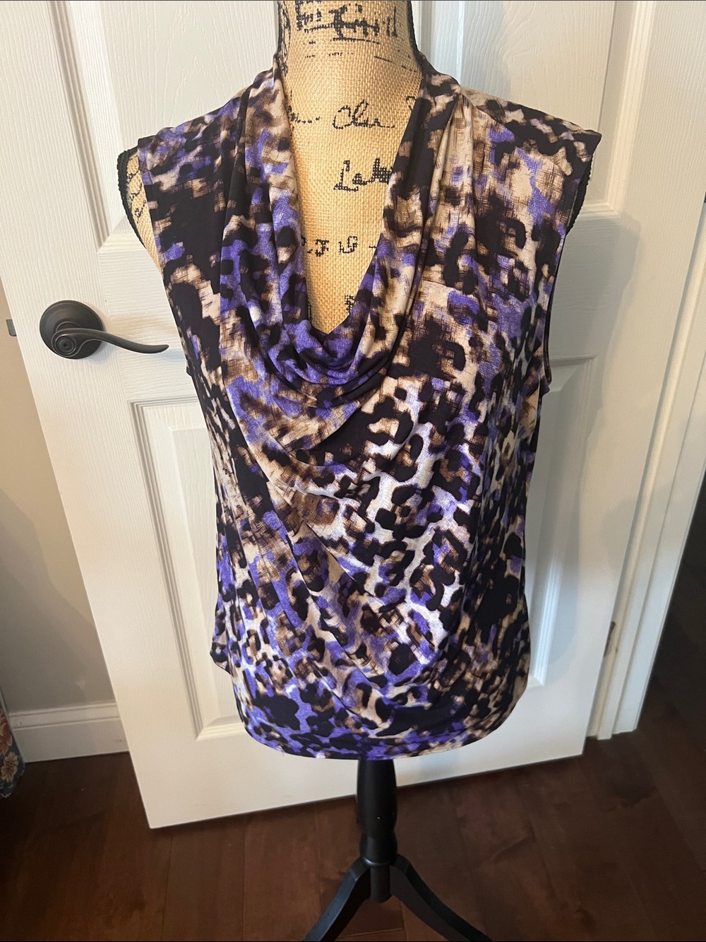 Chaus Purple and Black Cowl Neck Sleeveless Tank medium